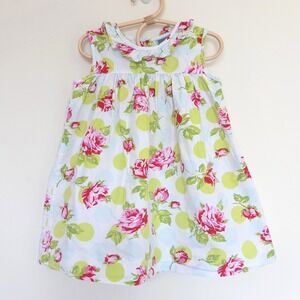 Honesty Girls Dress White Pink Green Floral Polka Dot Ruffle Collar Kids 4T